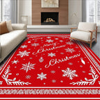 Red White Snowflakes Merry Christmas Rug