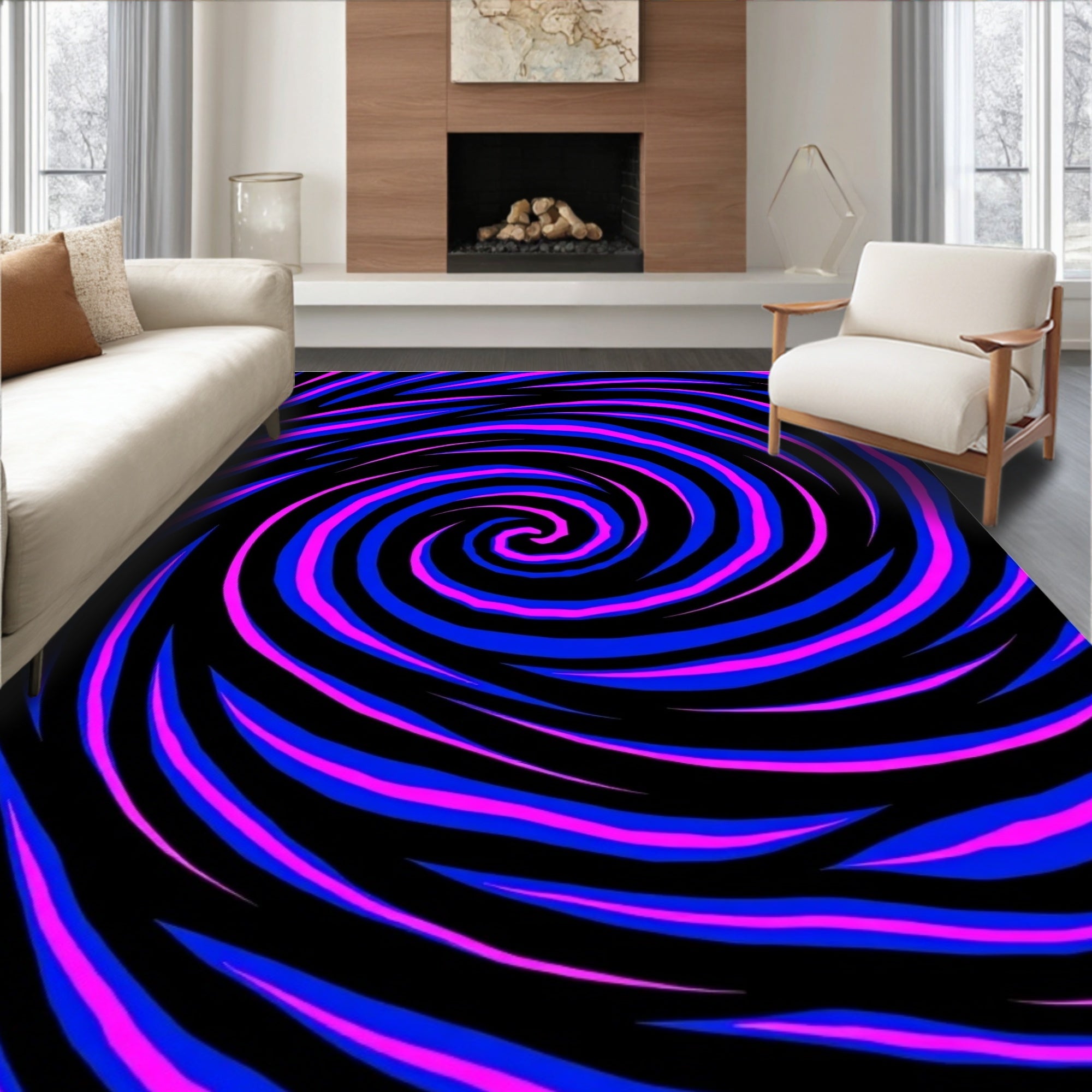 Vibrant Neon Swirl Spiral Rug