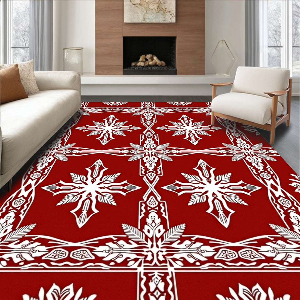 Rich Red Intricate Floral Lattice Rug