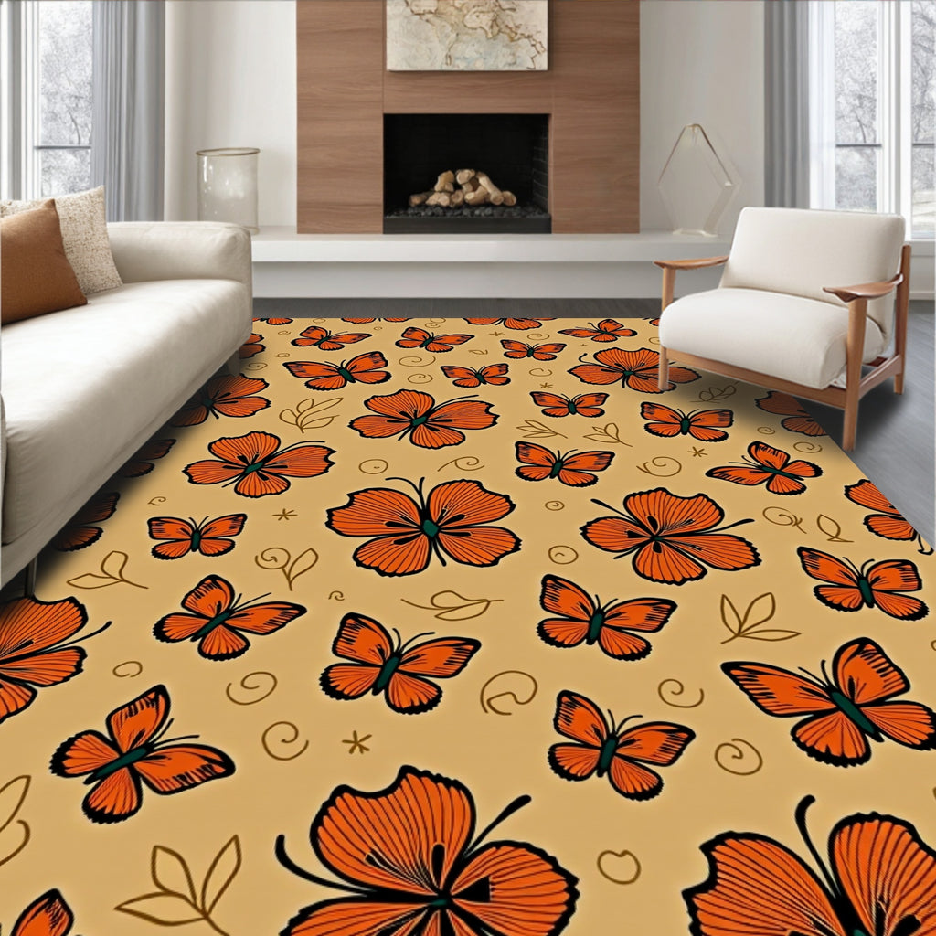 Orange Butterfly Garden Swirl Rug