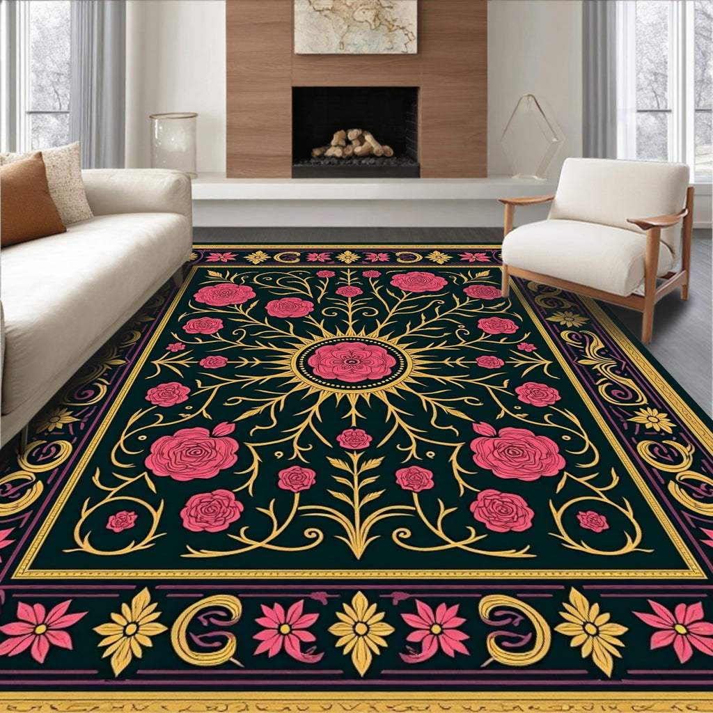 Vintage Pink Floral Sunburst Rug