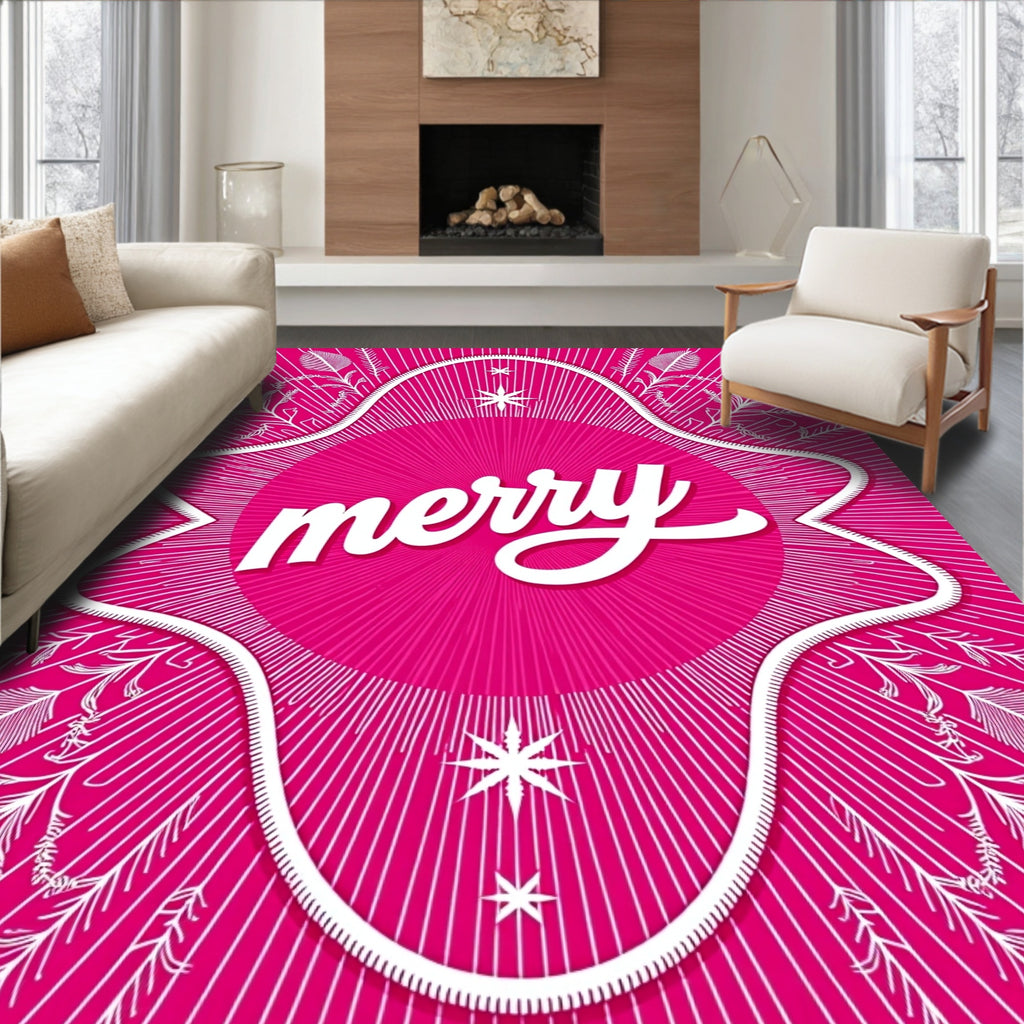 Vibrant Pink Festive Botanical Burst Rug