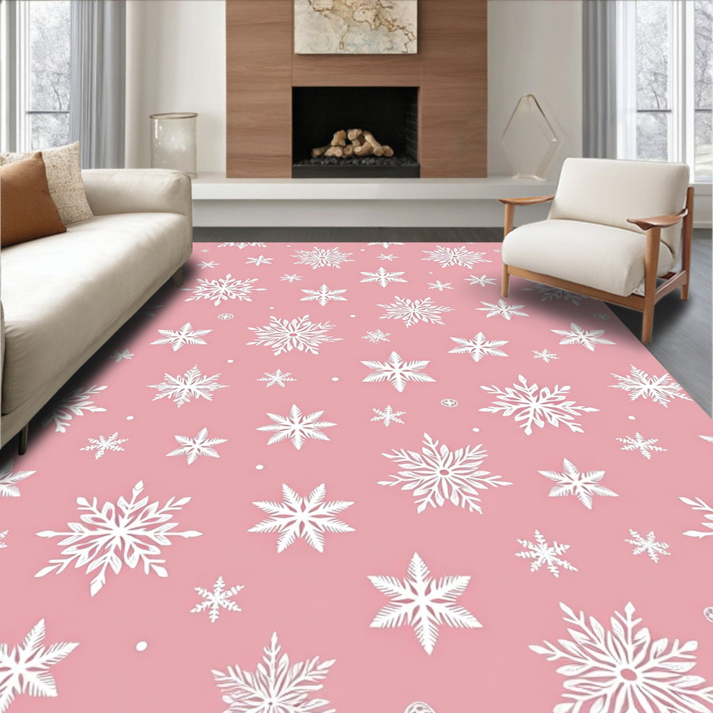 Chic Pink Snowflake Scattering Rug
