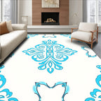 Aqua Ivory Floral Scroll MedallionRug Rug