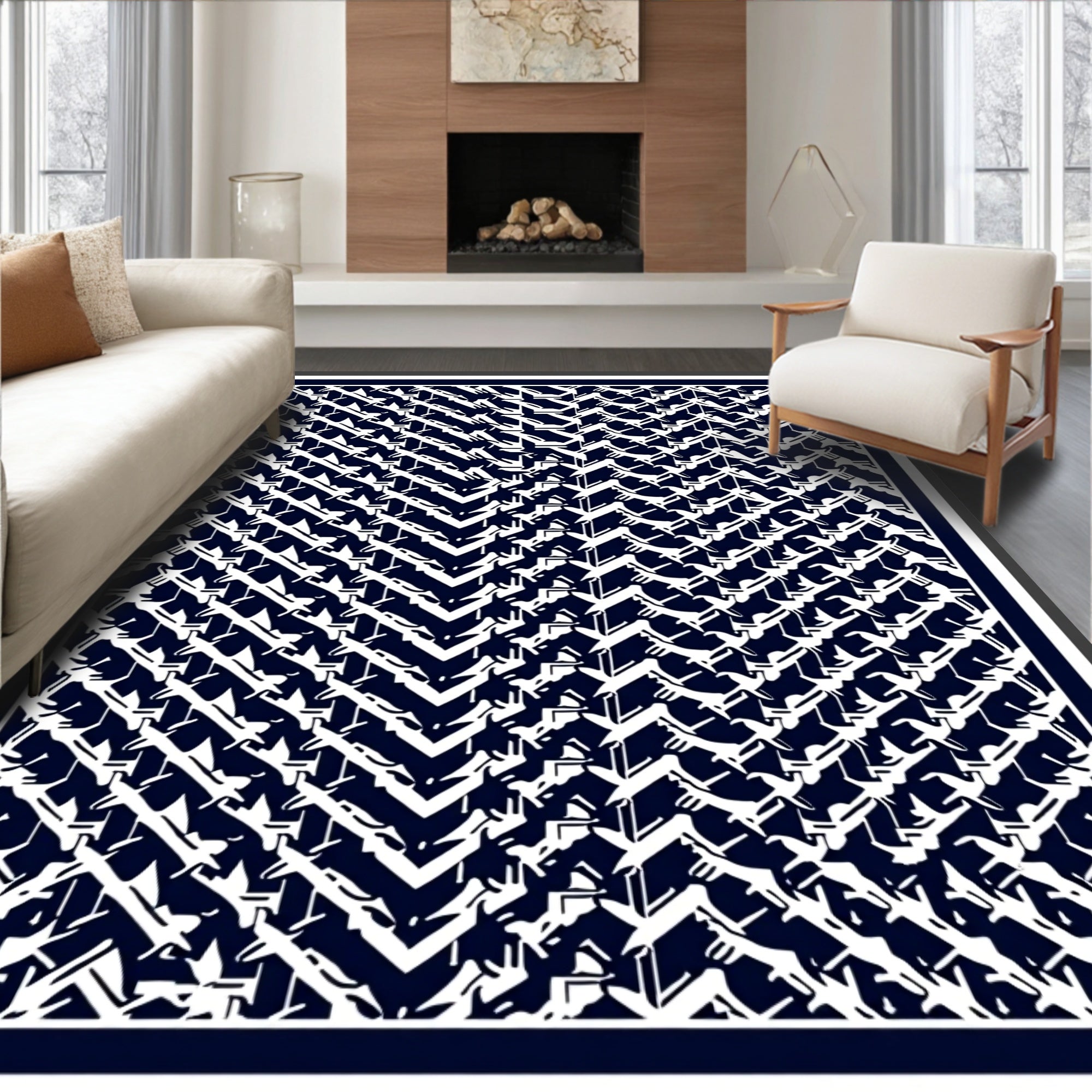 Deep Blue Jagged Chevron Array Rug