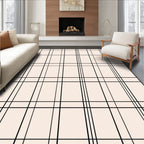 Cream Black Plaid Grid Lines Rug