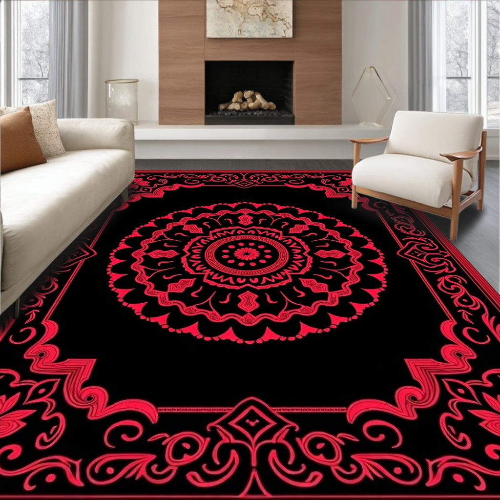 Classic Crimson Mandala Border Rug