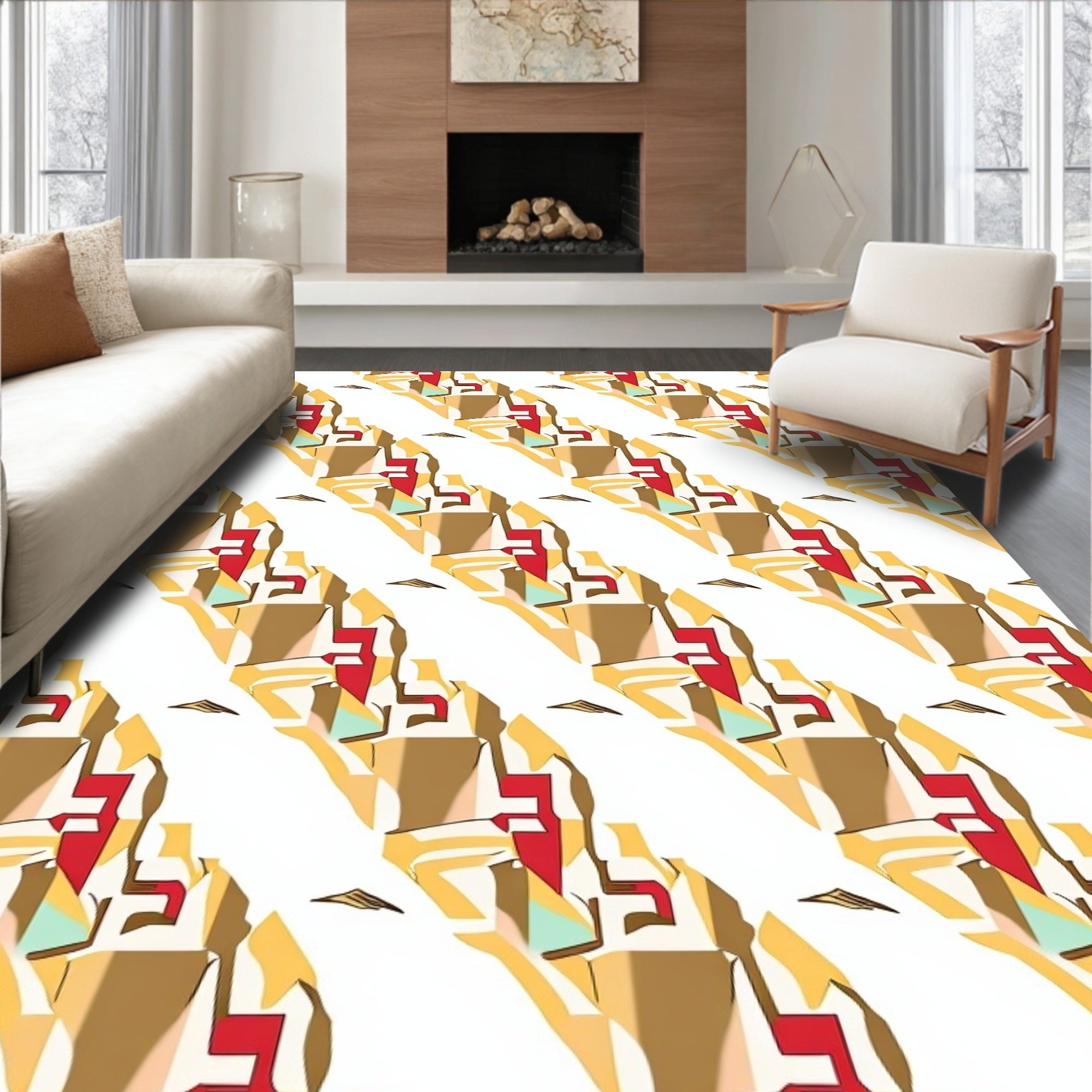 Geometric Houndstooth Brick Red Rug