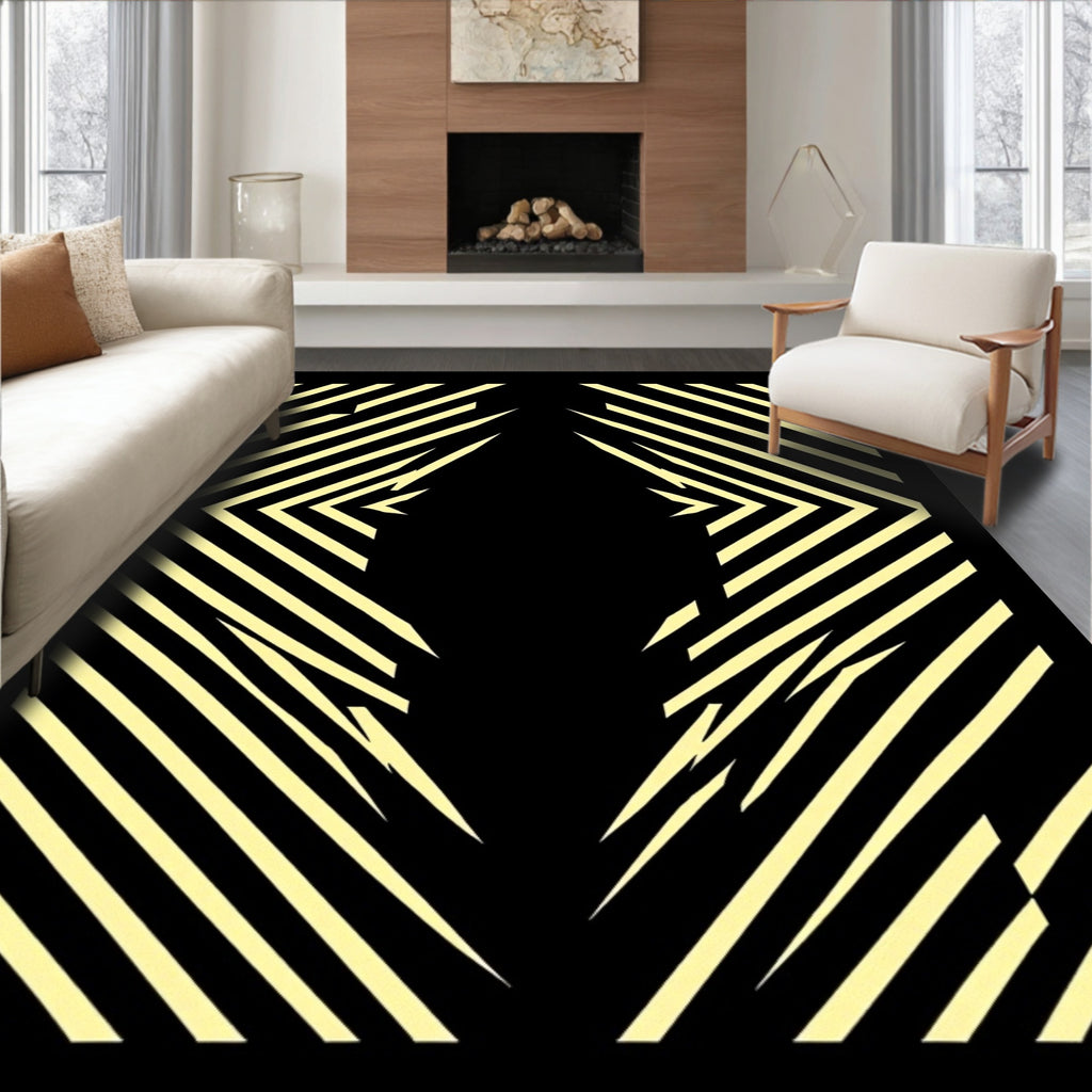 Yellow Black Diagonal Sharp Lines Rug