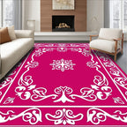 Fuchsia White Floral Scroll Border Rug