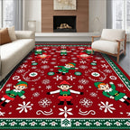 Red Elves and Snowflakes Christmas Blanket Rug