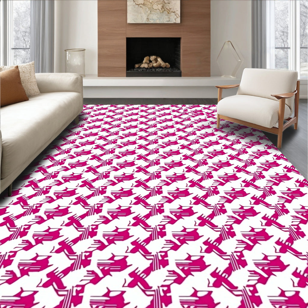 Crimson Geometric Houndstooth Interlocking Shapes Rug
