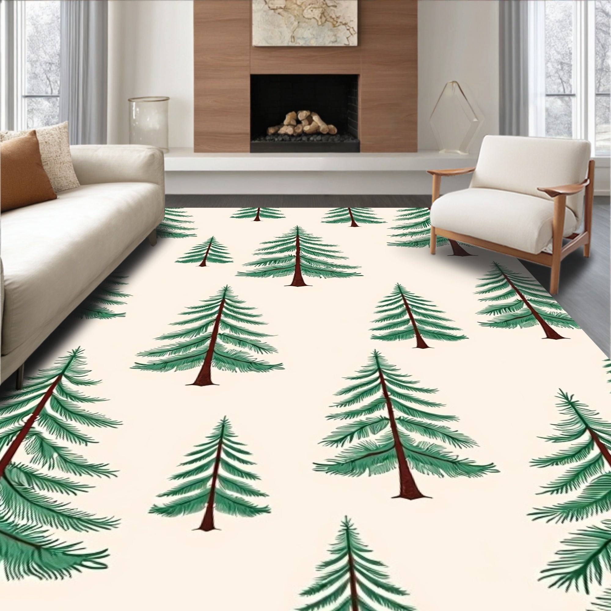 Earthy Pine Forest Repeating Pattern Rug