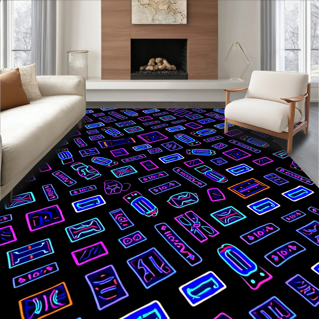 Neon Geometric Abstract Tablet Collage Rug