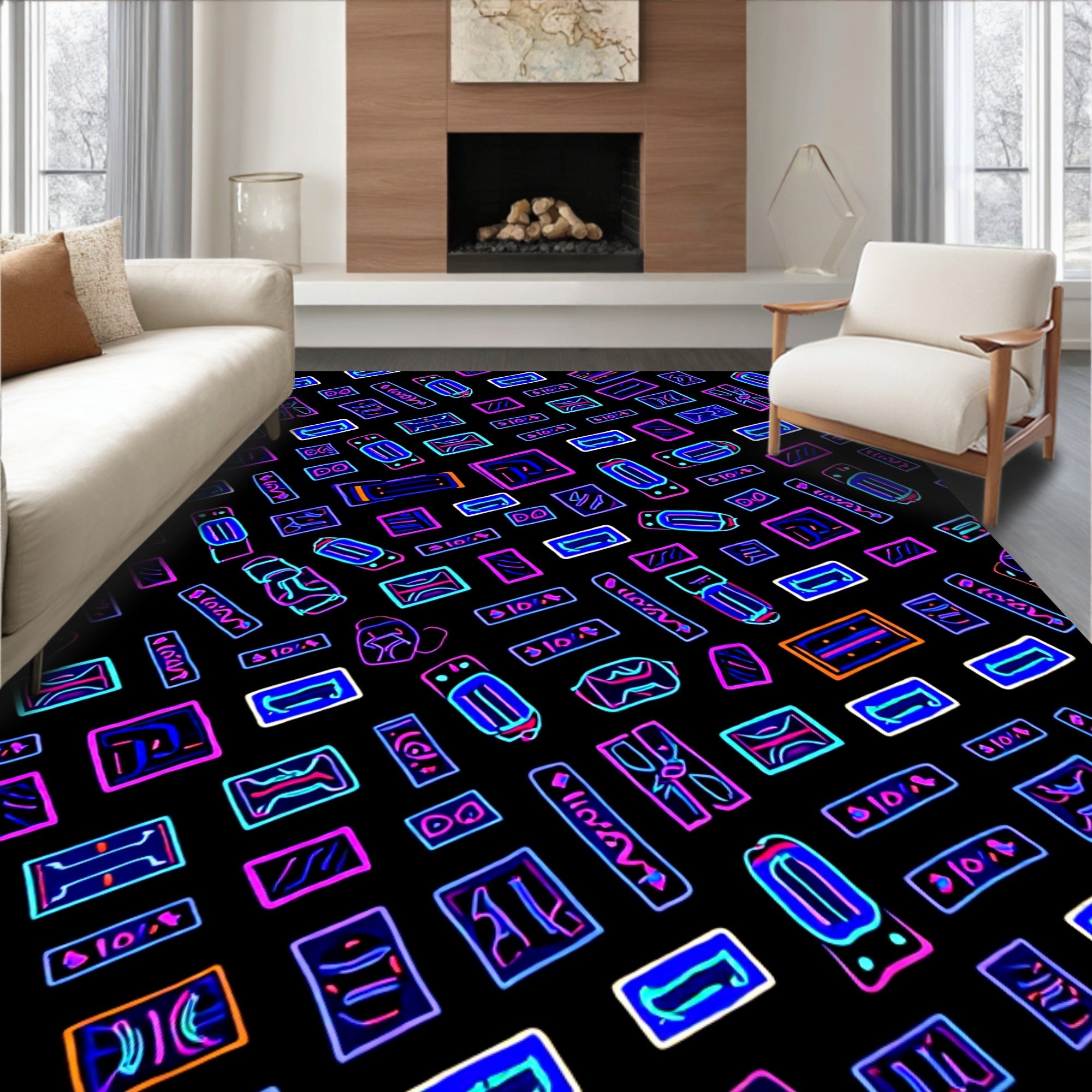 Neon Geometric Abstract Tablet Collage Rug