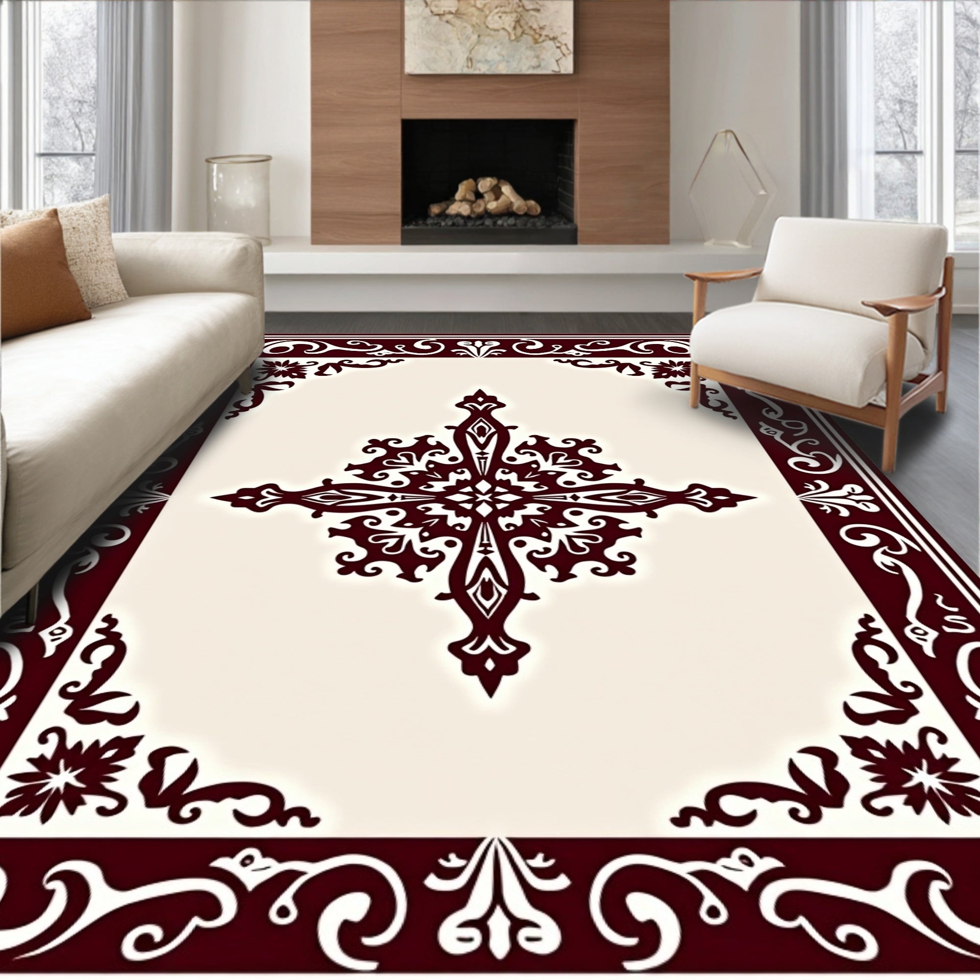 Rich Burgundy Ornamental Cross Rug
