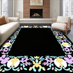 Floral Botanical Border in Pastel Hues Rug