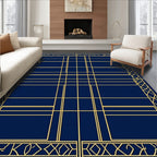 Gold Geometric Lines Navy Blue Rug