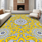 Vibrant Yellow Ivory Scroll Medallion Rug