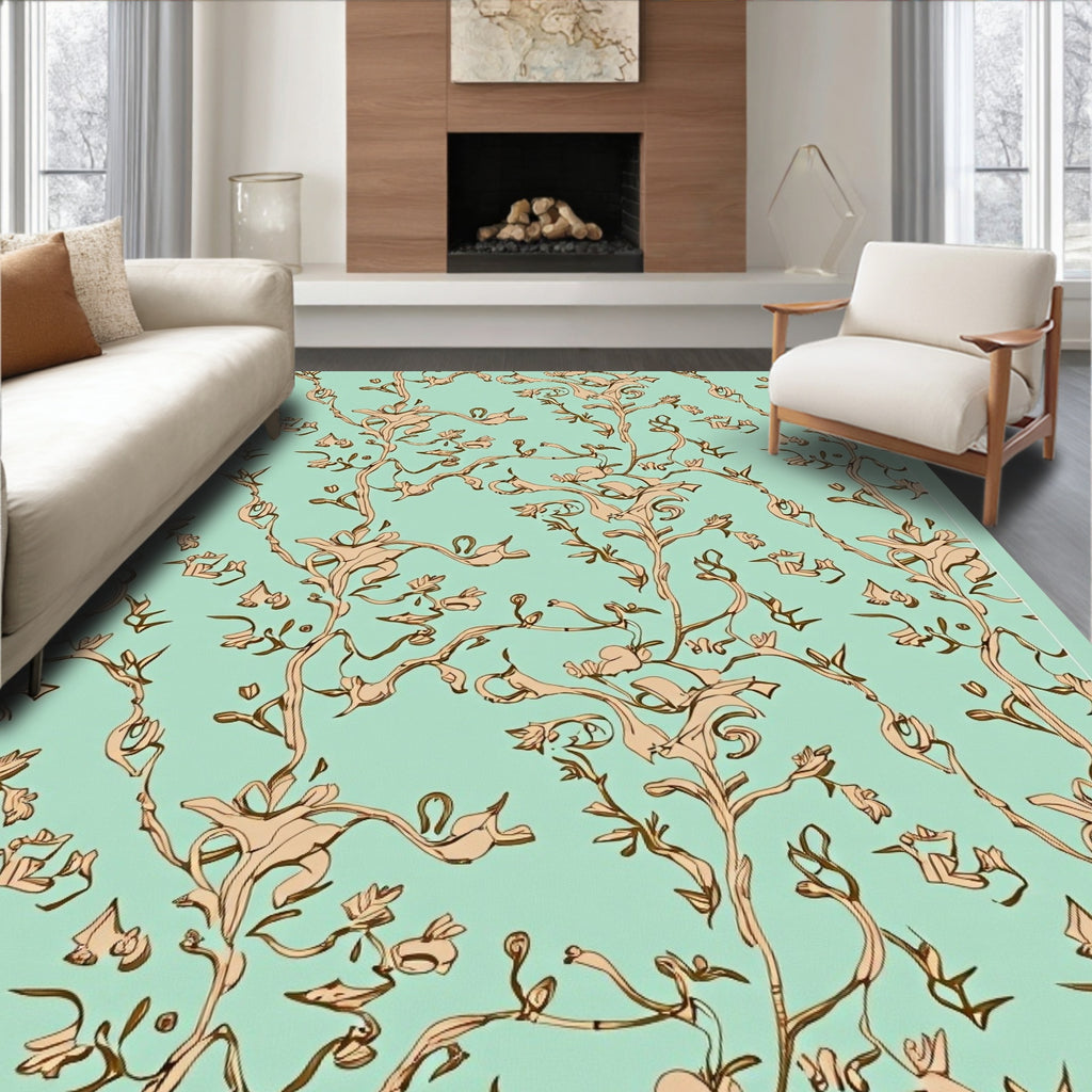 Ornate Blossom Vine Turquoise Rug