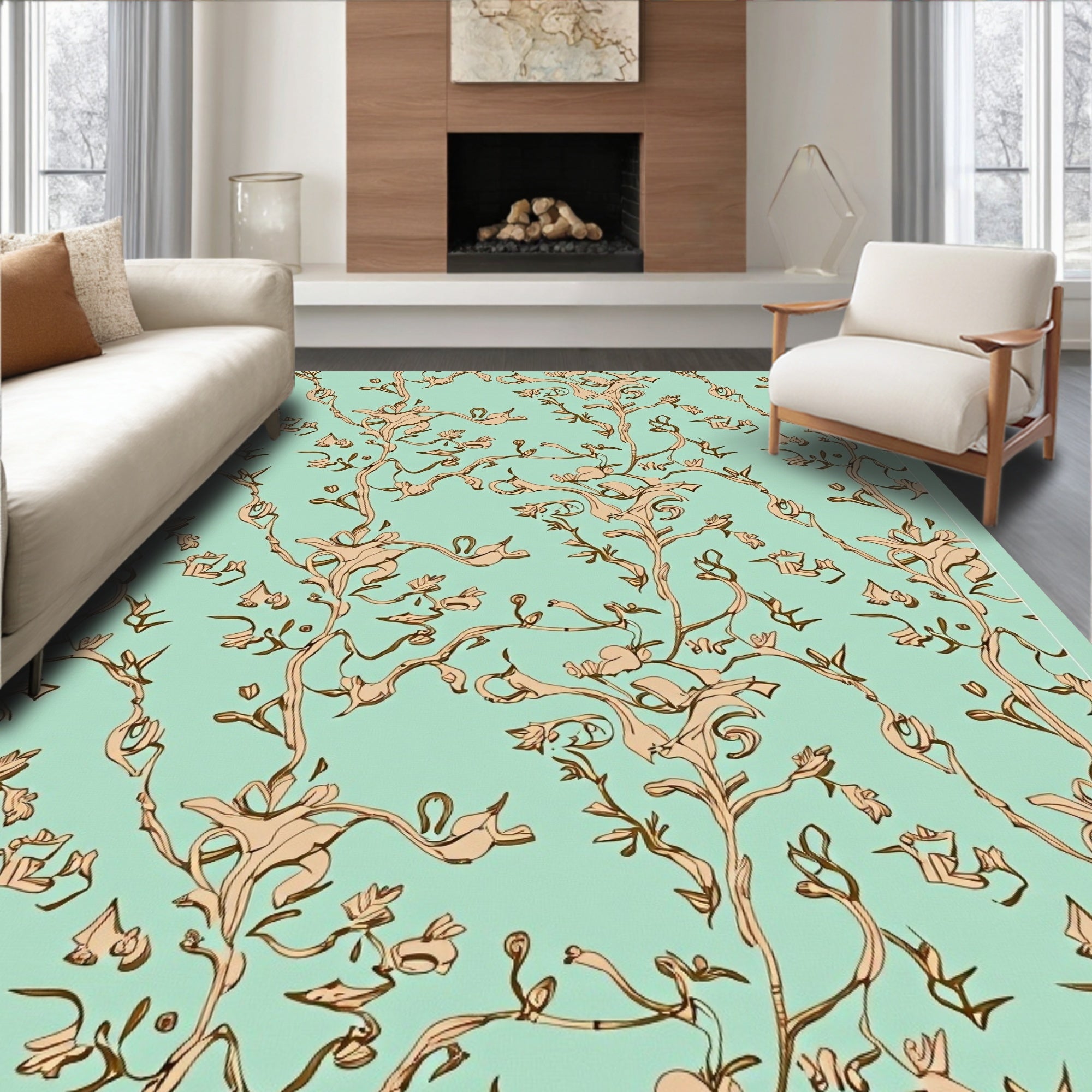 Ornate Blossom Vine Turquoise Rug