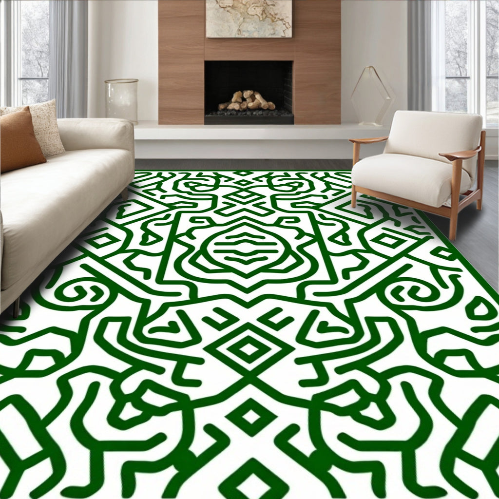 Verdant Organic Abstract Labyrinth Rug