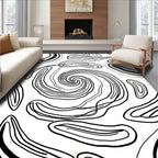 Abstract Black Swirl Organic Shape Rug