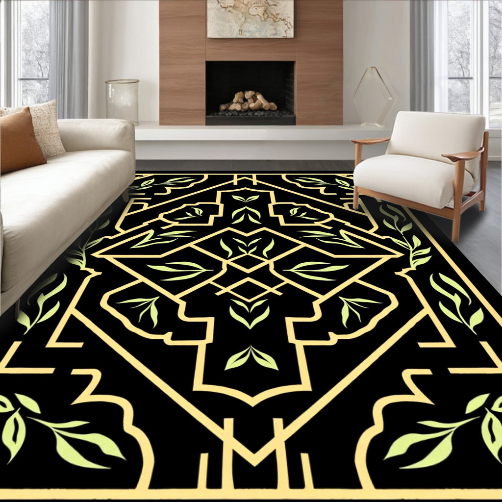 Pale Green Leaf Geometric Symmetry Rug