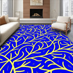 Vibrant Blue Yellow Botanical Network Rug