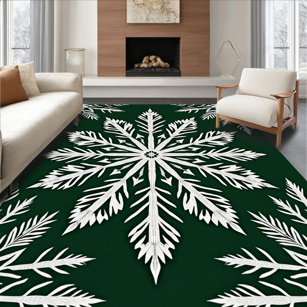 White Snowflake Forest Jewel Tones Rug