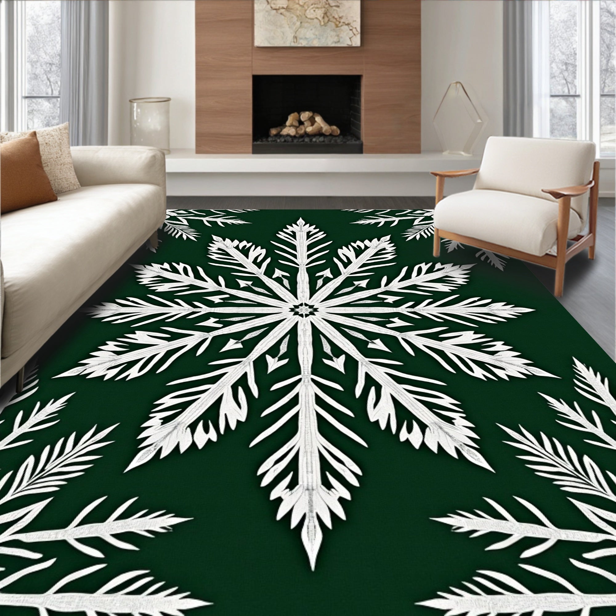 White Snowflake Forest Jewel Tones Rug