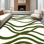 Rich Olive Abstract Wave Lines Rug