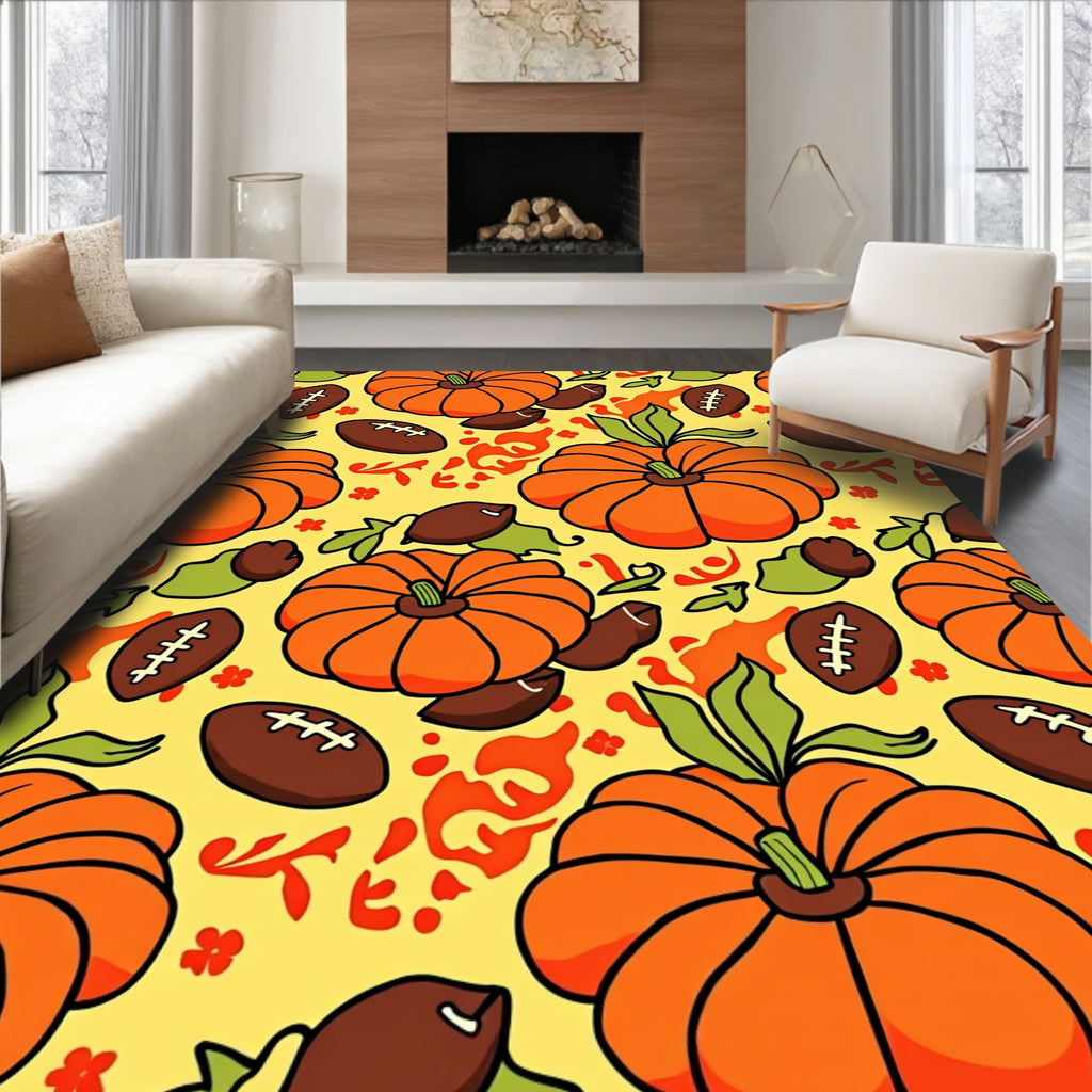 Autumn Orange Pumpkin Football Medley Rug