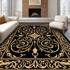 Ornate Gold Black Floral Swirl Rug