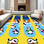 Winter Penguin Skiing Snowflakes Scene Rug