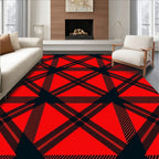 Red and Black Plaid Geometric Arrangement Rug