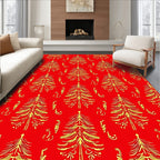 Golden Pine Tree Holiday Red Rug