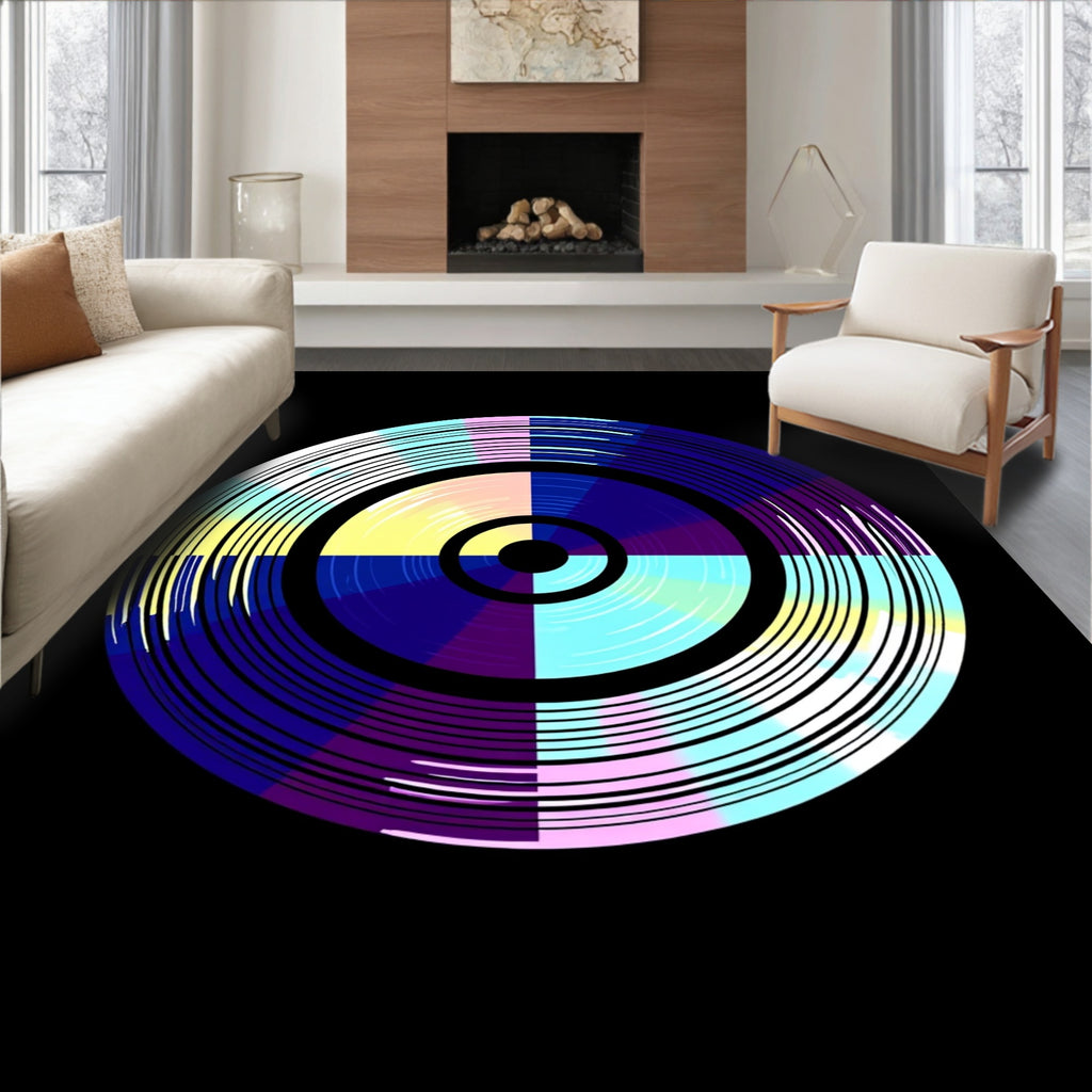 Retro Rainbow Circular Grooved Rug