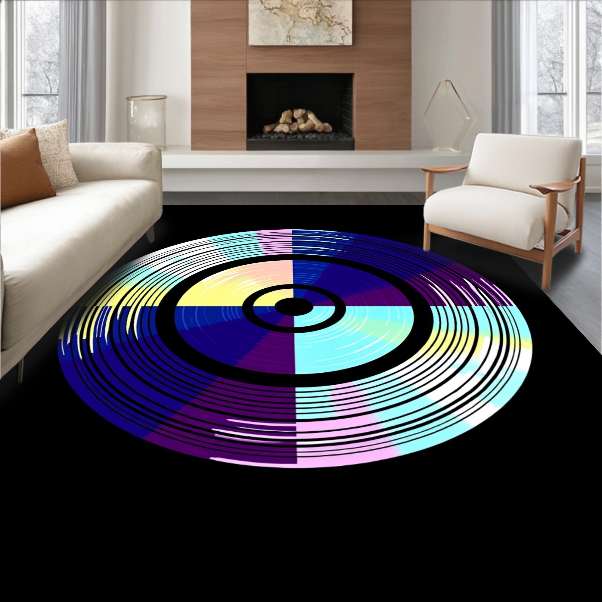 Retro Rainbow Circular Grooved Rug