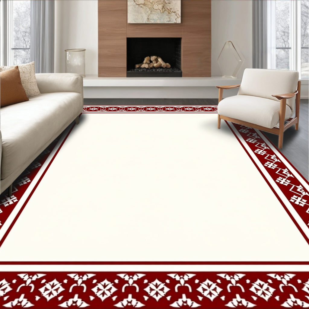 Crimson Geometric Border Rug