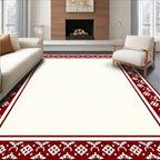Crimson Geometric Border Rug
