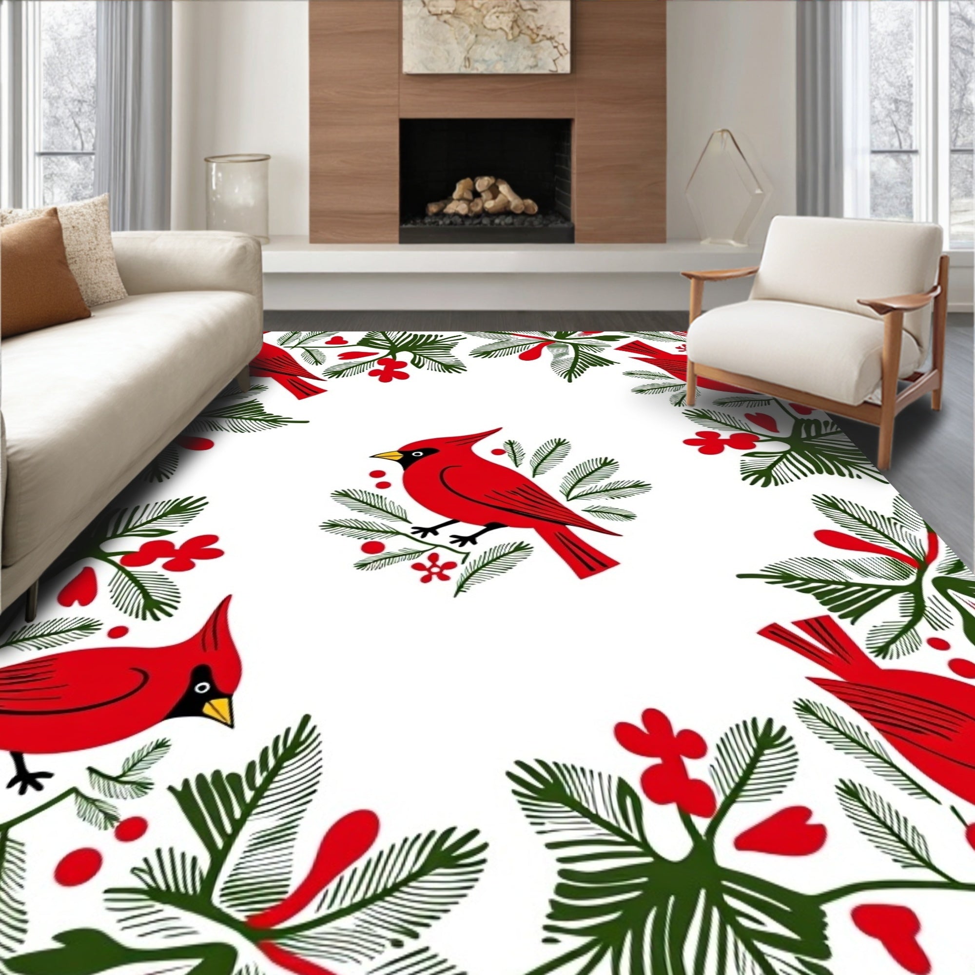 Red Cardinal Foliage Border Rug