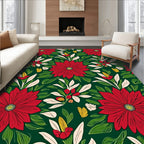 Vibrant Red Floral Garden Green Rug