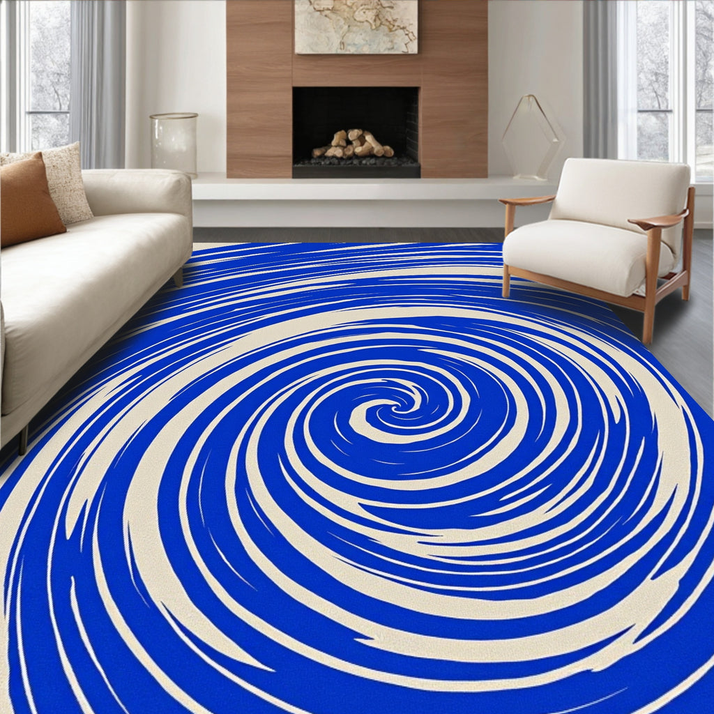 Bold Blue White Swirl Abstract Rug