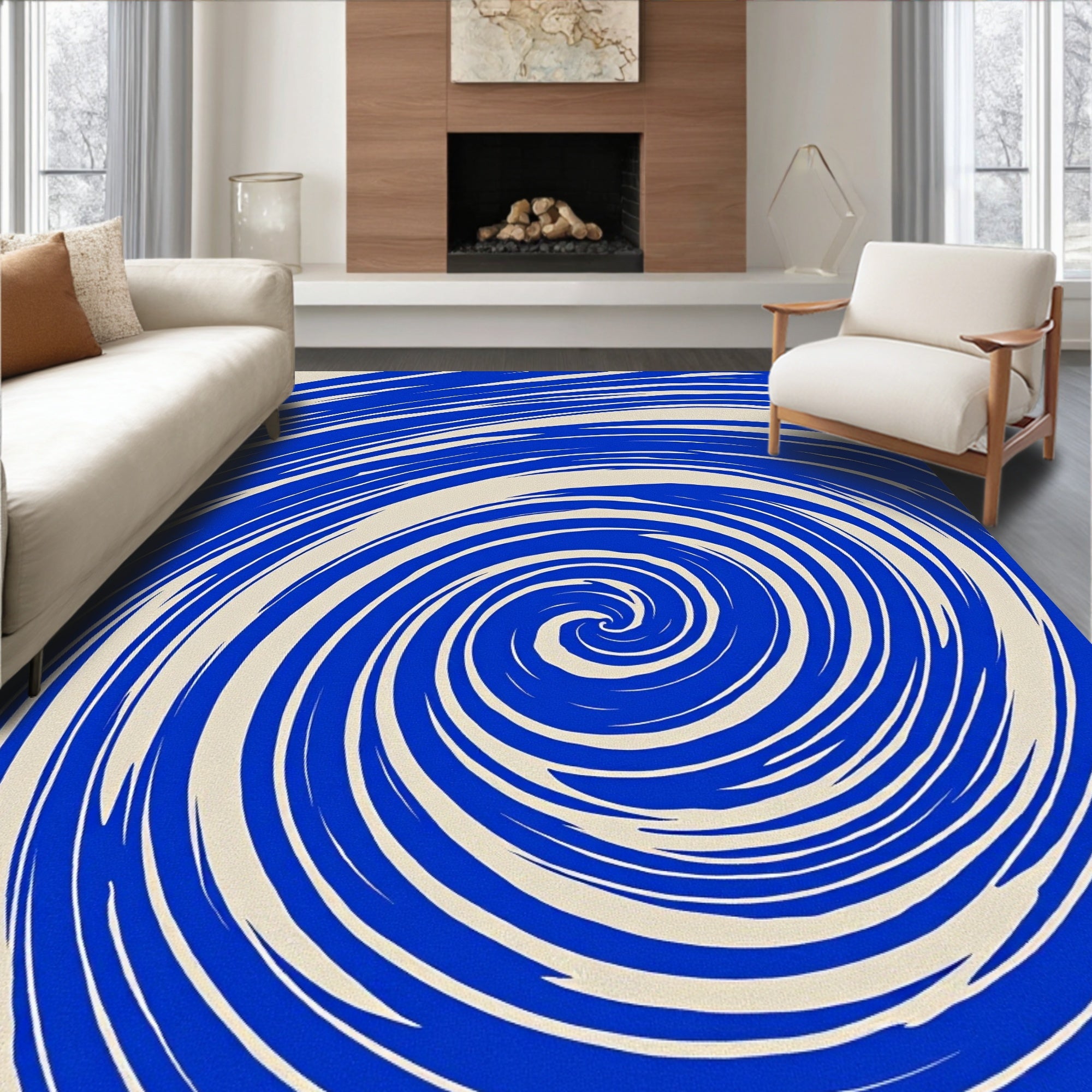 Bold Blue White Swirl Abstract Rug