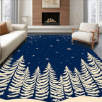 Midnight Winter Forest Snowfall Scene Rug