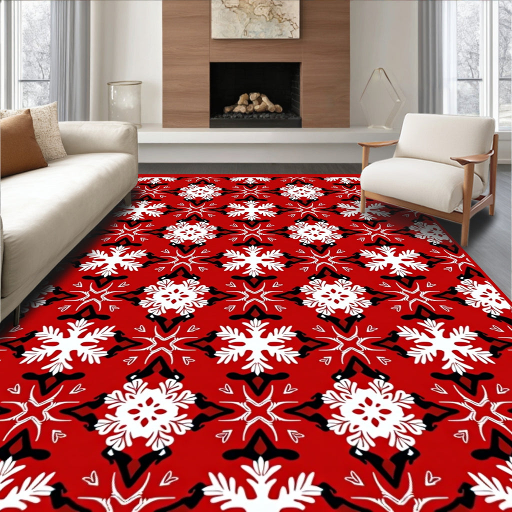 Crimson White Black Starburst Medallion Rug