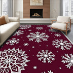 Winter White Snowflake Burgundy Background Rug