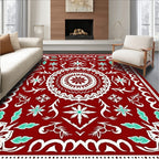 Crimson Tribal Medallion and Leaf Rug