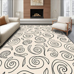 Ecru Black Swirling Filigree Scroll Rug